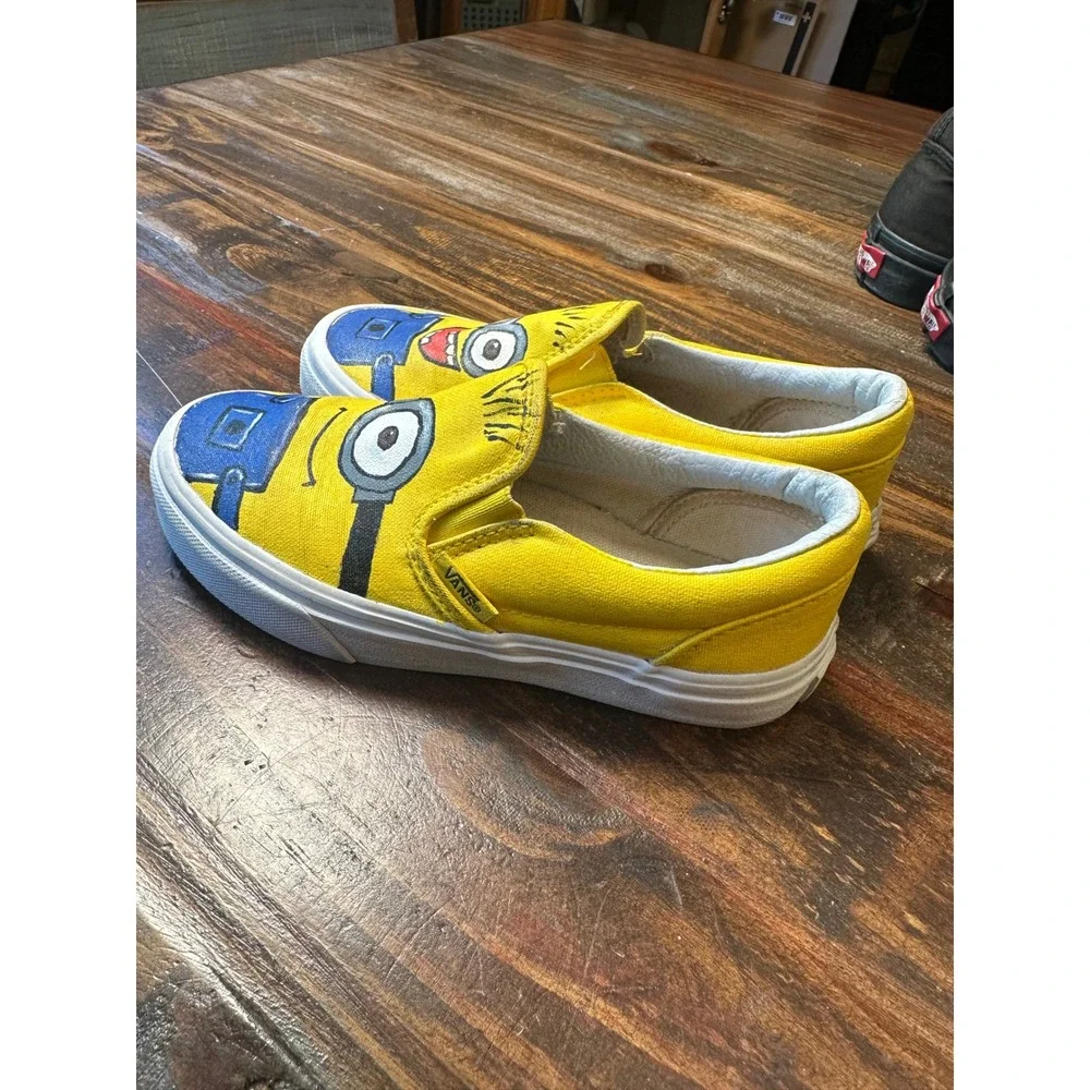 Vans Classic Slip-On Custom Minions Hand Painted Yellow Kids Shoes Size 13.0